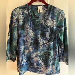 Elegant Blue and Green Women's Top. Size S